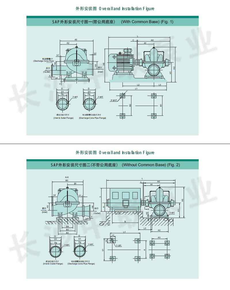 SAP型水平中开双吸泵外形安装图